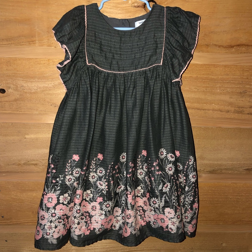 Gray floral 100% Cotton dress pink flowers size 5T Haute Hippie Kids